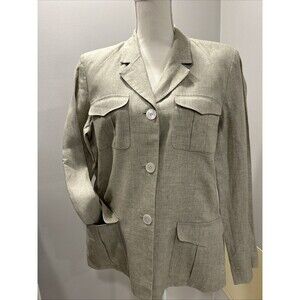 Vintage Liz Claiborne Linen Button Down Shirt Size 14 Long Sleeve Beige/grey